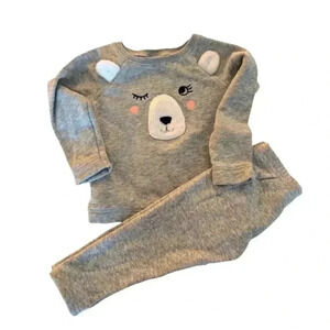 Carter's Girls 2-Piece Bear Fleece Cotton Top & Pant Set (24 Months) Gray